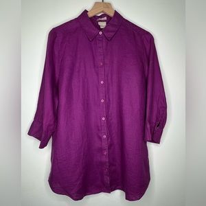 CHICO’S No Iron Purple 100% Linen 3/4 Sleeve Button Down Top - size 1 / 8/10